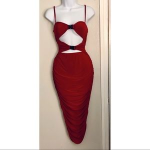 Red Buckle Slinky Strappy Midaxi Dress